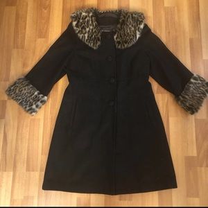 INC Black Coat with Leopard Fur
